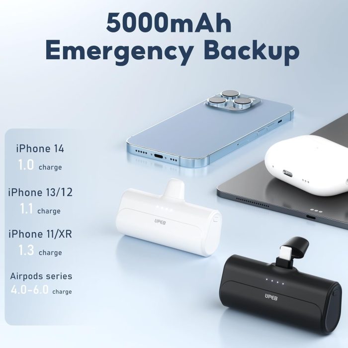 2 Packs Portable Phone Charger for iPhone 5000mAh with Built in Cable, MFi Certified Mini Power Bank Cordless External Battery Pack Charger for iPhone Series 14/13/12/11/XR/X/SE/8/7/6 Pro Max - Image 3