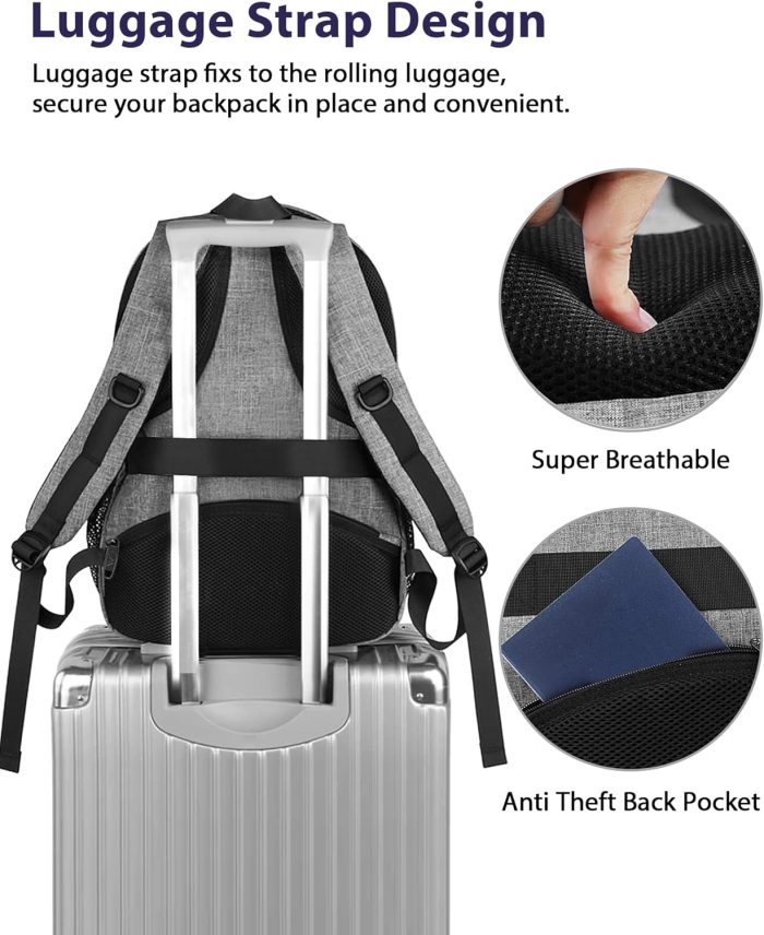 MATEIN Travel Laptop Backpack, 17 Inch Business Flight Approved Carry on Backpack, TSA Large Computer Bag for Men Women with USB Port and Trolley Sleeve, College School Tactical Book Bag, Grey - Image 3