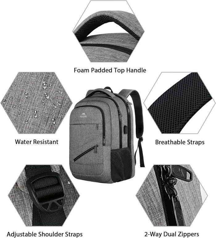 MATEIN Travel Laptop Backpack, 17 Inch Business Flight Approved Carry on Backpack, TSA Large Computer Bag for Men Women with USB Port and Trolley Sleeve, College School Tactical Book Bag, Grey - Image 6