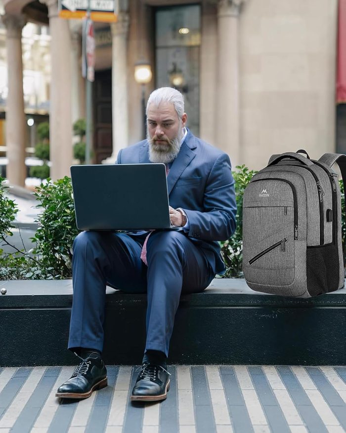 MATEIN Travel Laptop Backpack, 17 Inch Business Flight Approved Carry on Backpack, TSA Large Computer Bag for Men Women with USB Port and Trolley Sleeve, College School Tactical Book Bag, Grey - Image 9