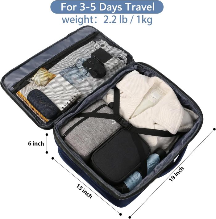 MATEIN Weekender Backpack, Large Capacity Travelling Suitcase Backpack with Strap for Clothes, Expandable Flight Approved Business Carry on Daypack for International Travel, Blue - Image 3