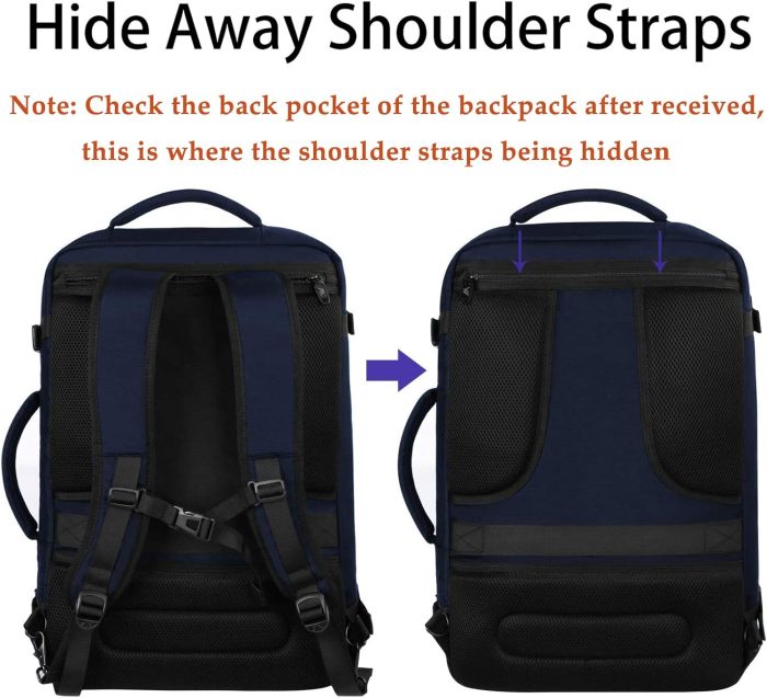 MATEIN Weekender Backpack, Large Capacity Travelling Suitcase Backpack with Strap for Clothes, Expandable Flight Approved Business Carry on Daypack for International Travel, Blue - Image 4