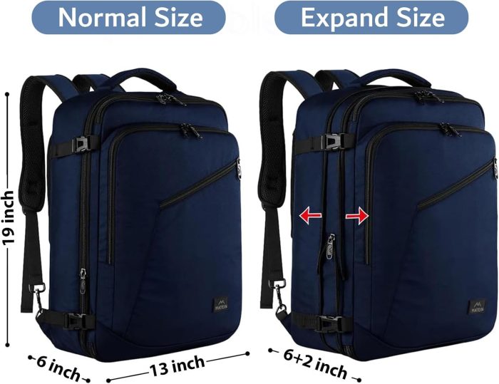 MATEIN Weekender Backpack, Large Capacity Travelling Suitcase Backpack with Strap for Clothes, Expandable Flight Approved Business Carry on Daypack for International Travel, Blue - Image 5