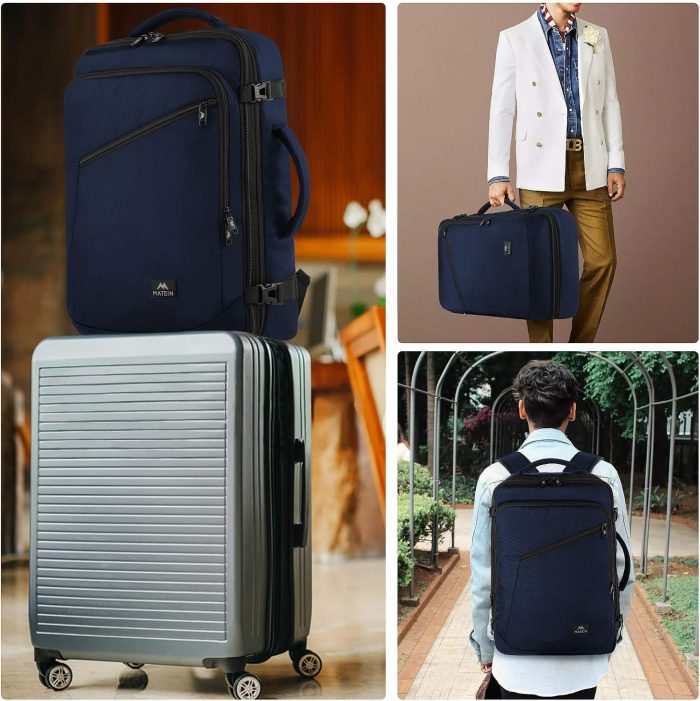 MATEIN Weekender Backpack, Large Capacity Travelling Suitcase Backpack with Strap for Clothes, Expandable Flight Approved Business Carry on Daypack for International Travel, Blue - Image 6
