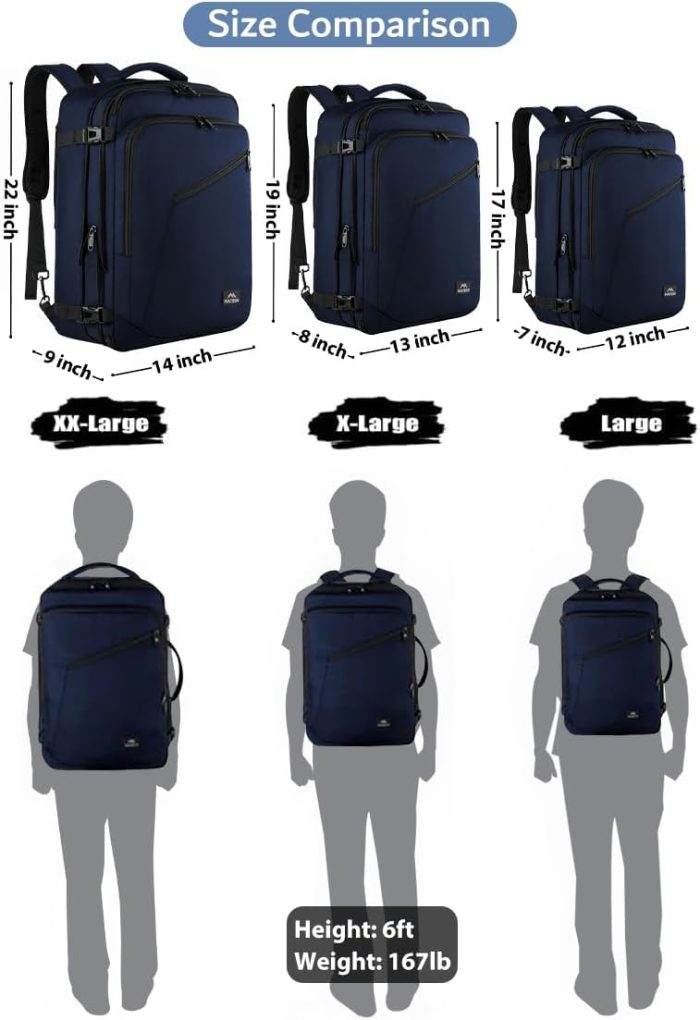 MATEIN Weekender Backpack, Large Capacity Travelling Suitcase Backpack with Strap for Clothes, Expandable Flight Approved Business Carry on Daypack for International Travel, Blue - Image 7